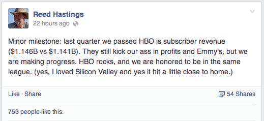 Reed Hastings Netflix HBO Facebook Post
