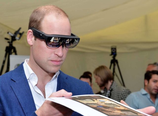 Prince William demos ODG's R-7 smart glasses at the Founders Forum in London earlier this year. 