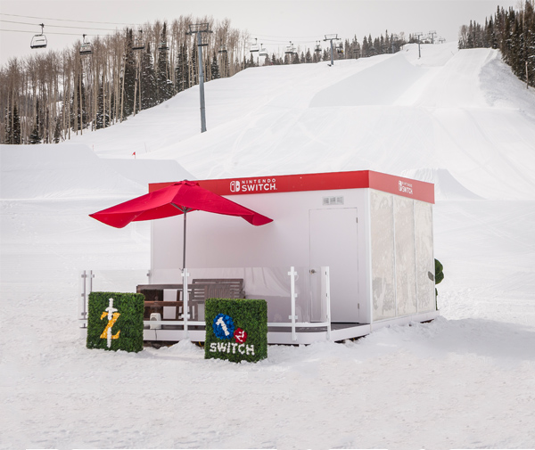 Photo of Nintendo Switch Campaign - A little house in the snow labeled nintendo switch, held in Aspen Colorado alistdaily