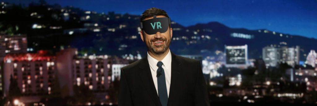 Image of Jimmy Kimmel wearing a virtual reality VR headset