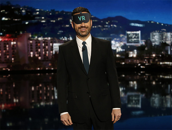 Image of Jimmy Kimmel wearing a virtual reality VR headset