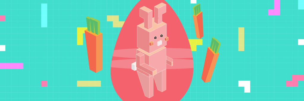 80's pixelated easter bunny with vibrant colors