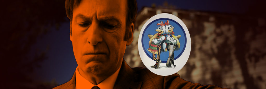 Better Call Saul and Los Pollos Hermanos collaged together into one image