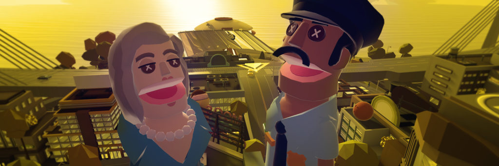 Screenshot from Giant Cop Featuring two muppet-like characters