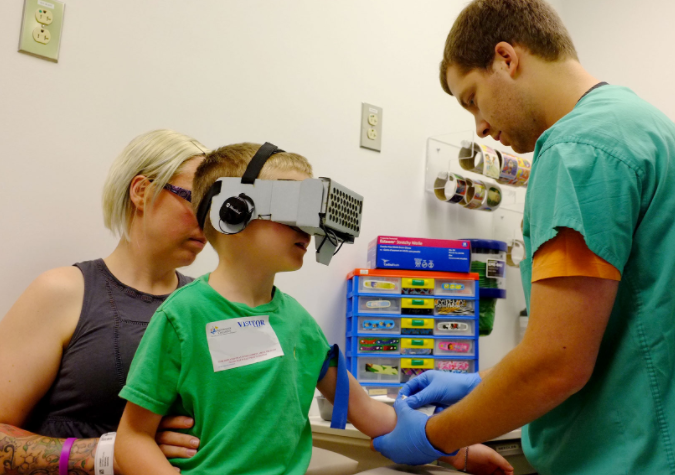 Image Of Child Wearing VR Headset White Getting a Shot
