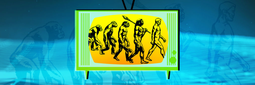Graphic Vintage TV showing Evolution of Primate to Man