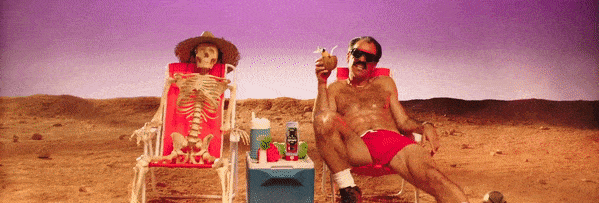Steven Ogg in Death Valley California Commercial Sun Tanning with Skeleton