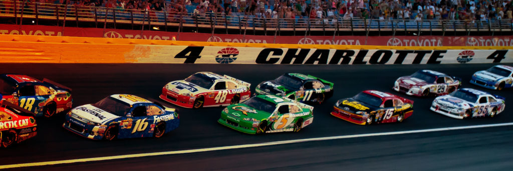 Nascar cars race to the finish Line