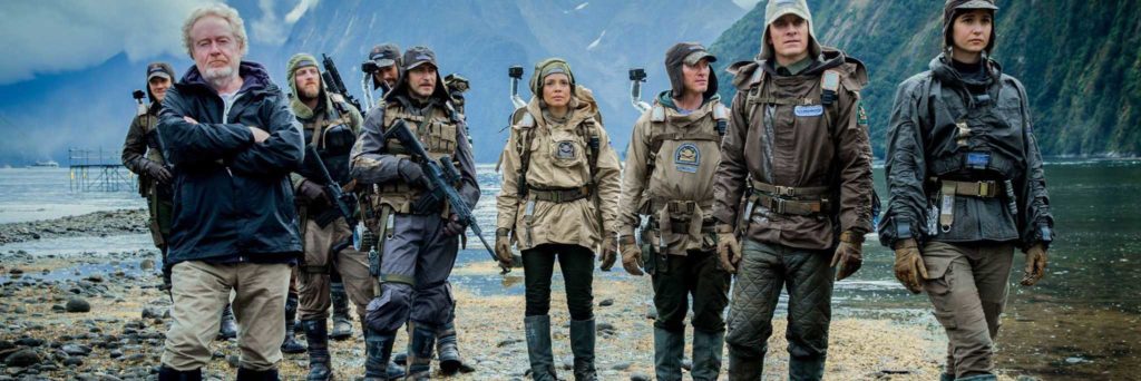 The complete cast of Alien: Covenant at their arrival of uncharted paradise