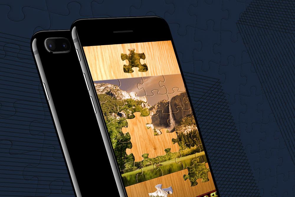 Iphone displaying Jigsaw Puzzle App on screen