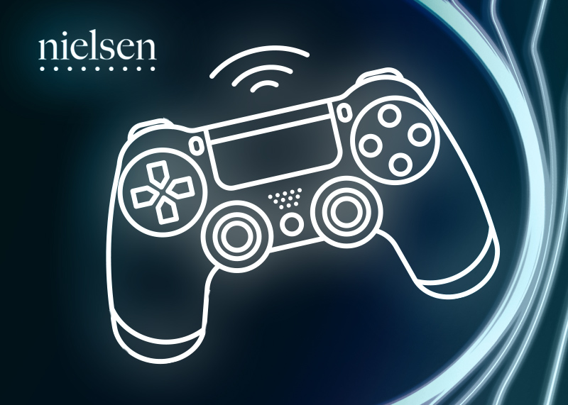 PS4 and Nielsen logo glowing with abstract sc-fi background