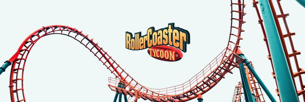 Roller Coaster Tycoon Logo with real life roller coaster in background