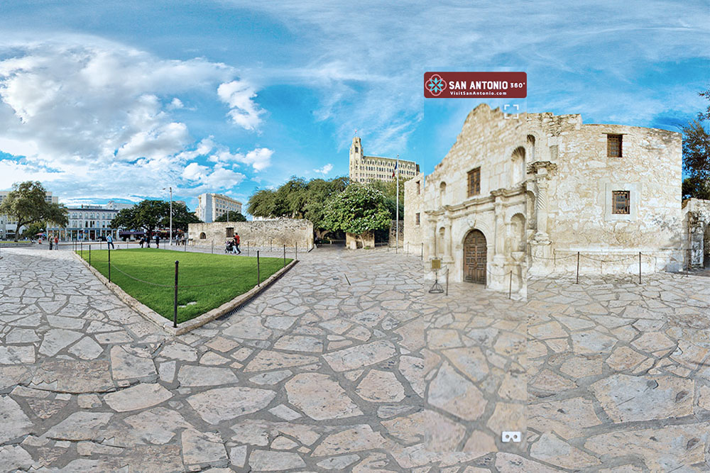 Image of the Alamo taken on a 360 camera