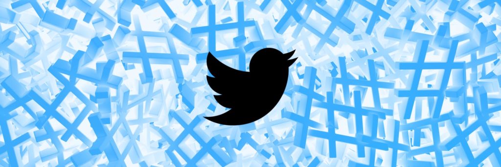 Twitter Bird surrounded by abstract hashtag artwork