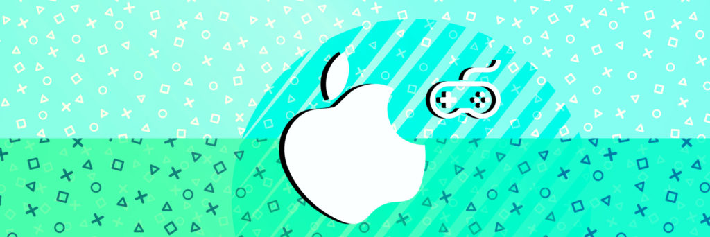 Apple logo and game controller graphic
