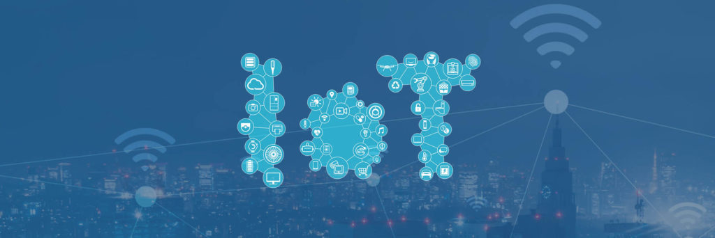 Network of internet connected devices forming the letters IOT