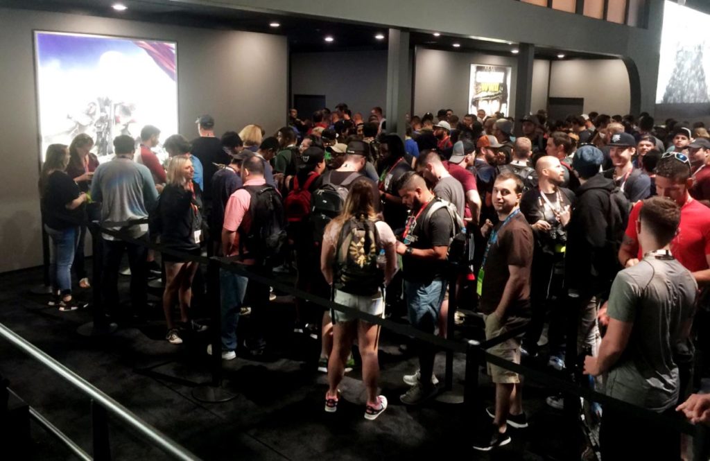 Lines of consumers and industry reps at e3