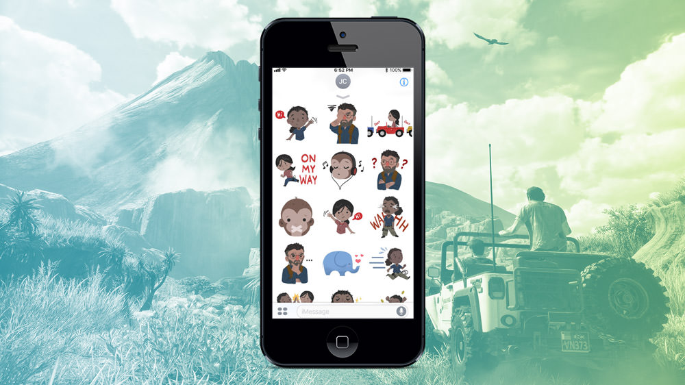 Uncharted stickers displayed on iphone device
