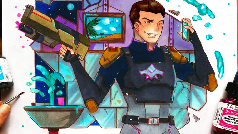 watercolor illustration of hollywood from agents of mayhem by larienne chan