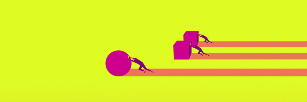 humans pushing boulders vector graphic