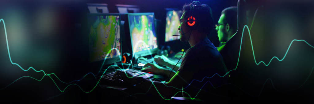 esports players and data line graph overlay