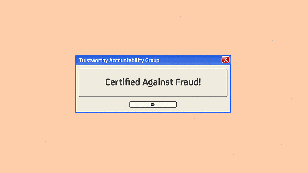 TAG themed windows pop up box that says "Certified against fraud!"