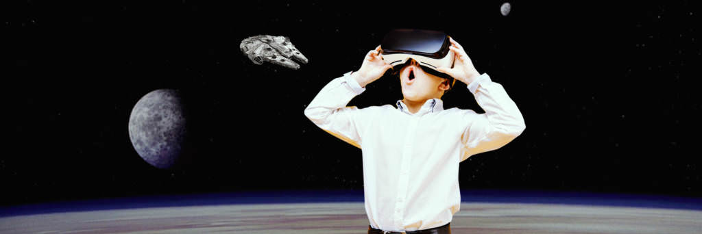 child wearing VR headset experiencing Star Wars