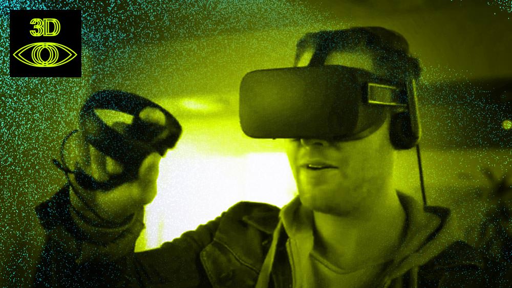 Man uses oculus virtual reality headset