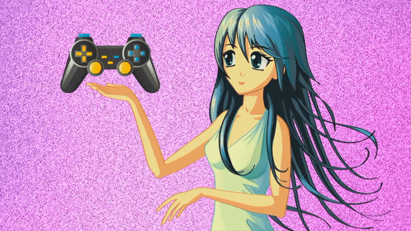 Anime Character holds gaming console
