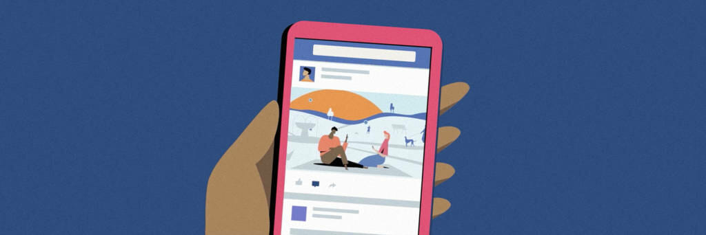 Illustration of facebook app open and being used by a human
