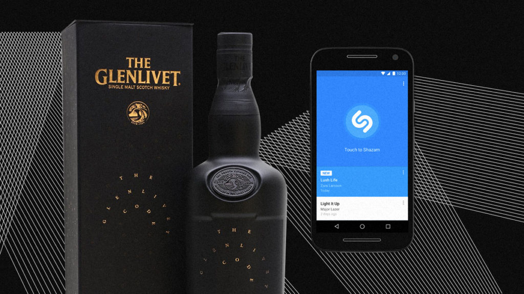 Glenlivet Product Image and Shazam app on mobile phone