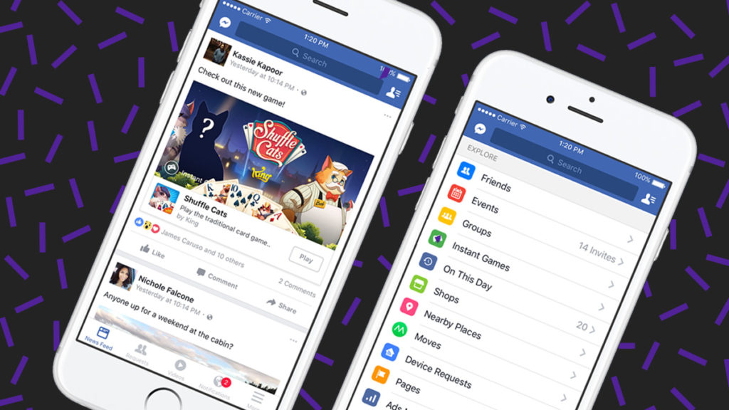 Instant games displayed within facebook app