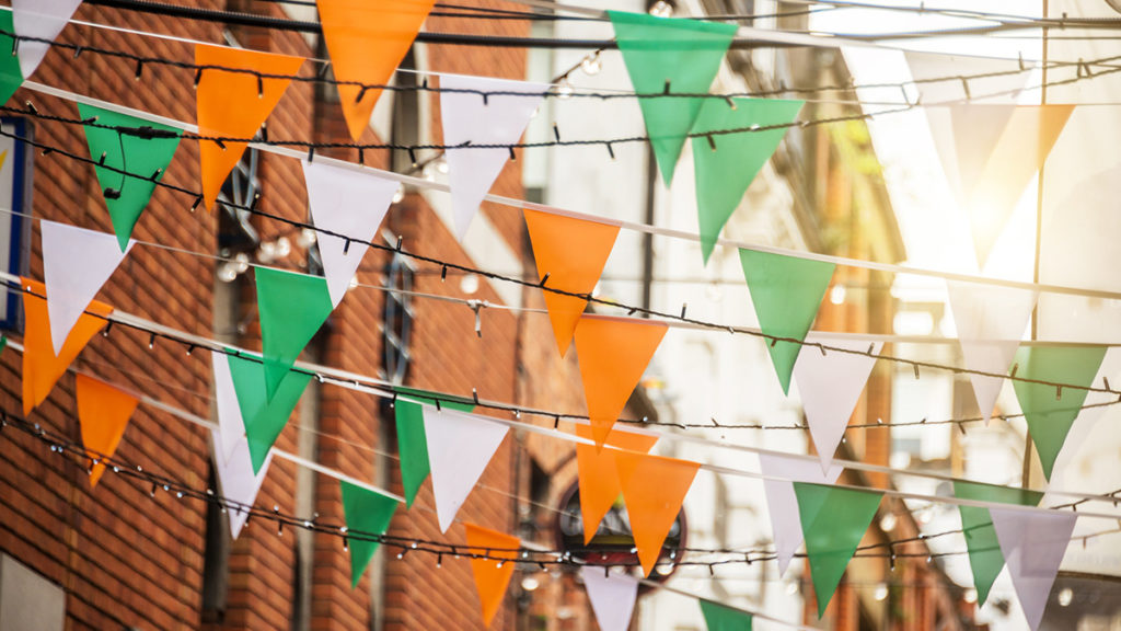 Irish flags hung in alley