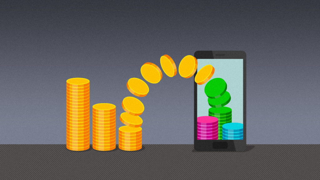 Coins entering mobile phone