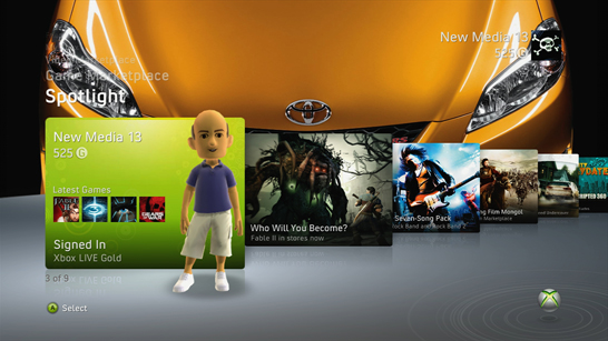 Xbox Live Dashboard with Toyota Ad Integration